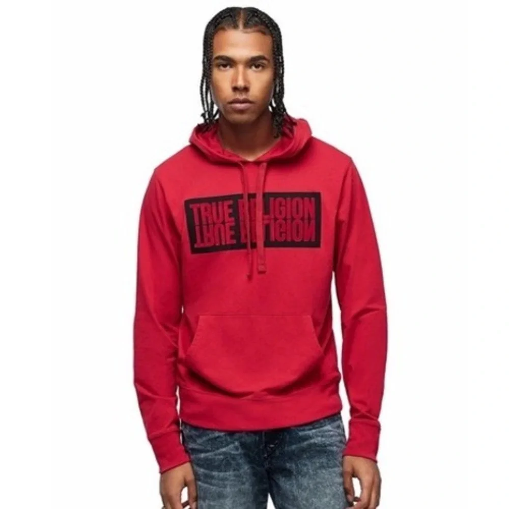 True Religion Hoodie Pullover Mirror Logo Buddha‎ Graphic Ruby Red M Streetwear